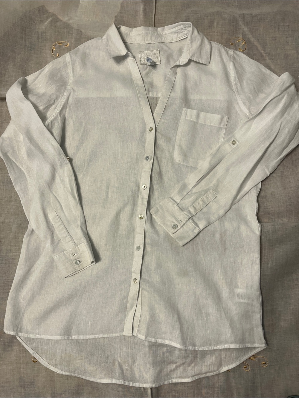 Sigrid Olsen White Long-Sleeve Linen Button-Up Shirt